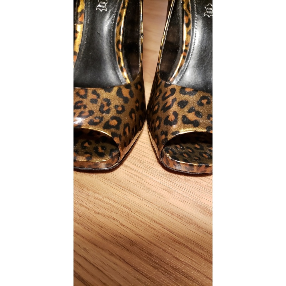 Aldo | Patent Leather Leopard Print Peep-Toe - Picture 6 of 7